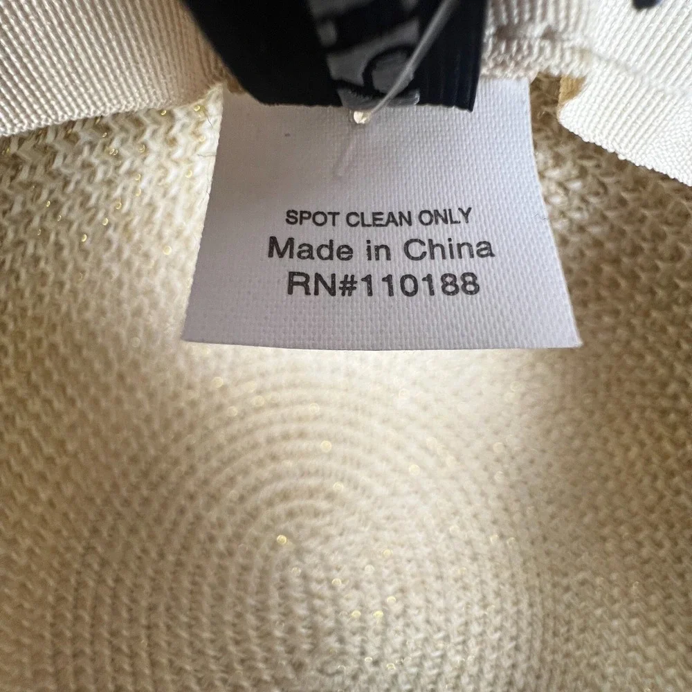 Womens Hat Wide Brim Gold White APT9 Decorative Band Sun‎ Beach Vacation Party